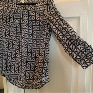 LOFT | Navy & White Geometric Blouse